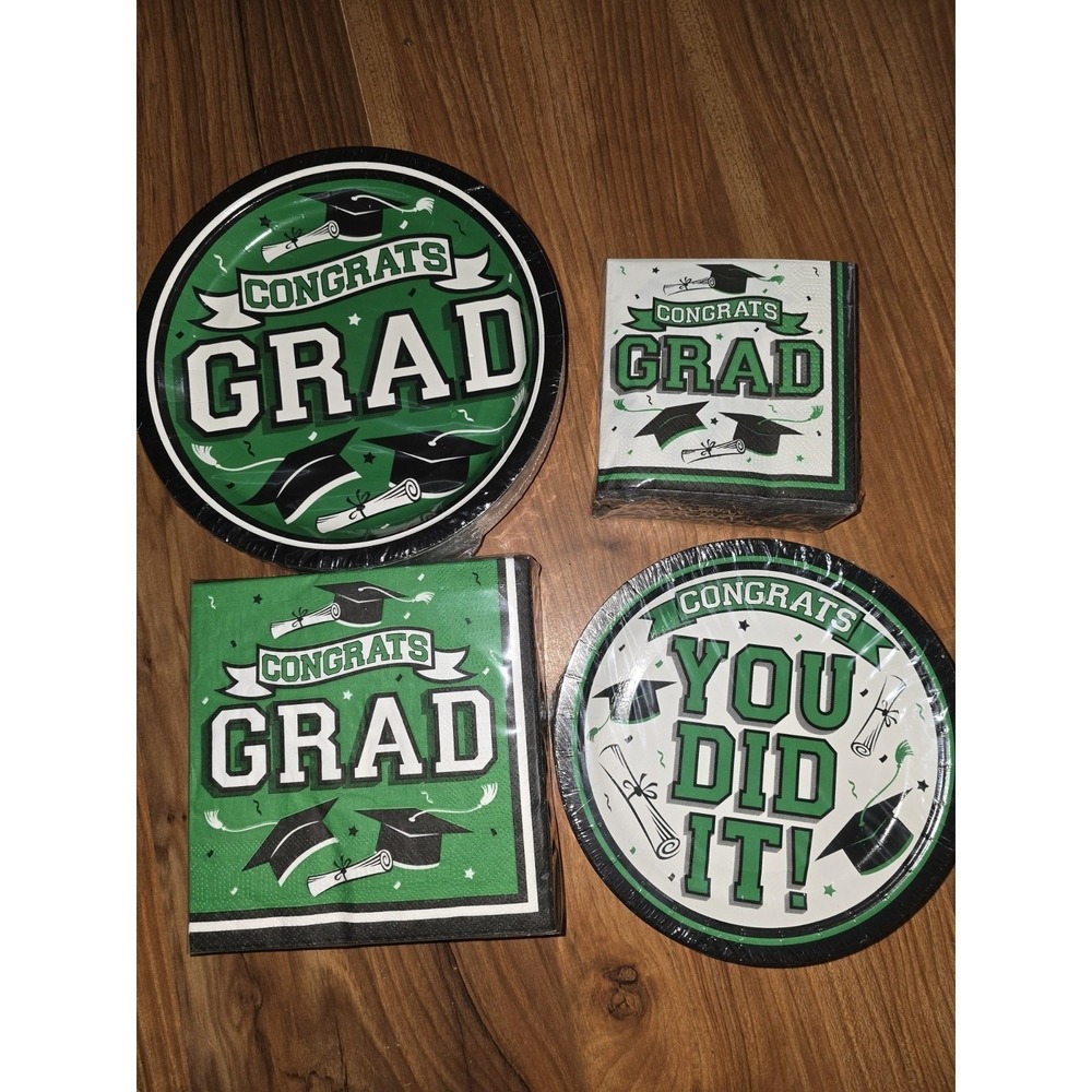 Gatherfun Graduation Party Supplies Green Dinnerware Set Plates Napkins Serve 50